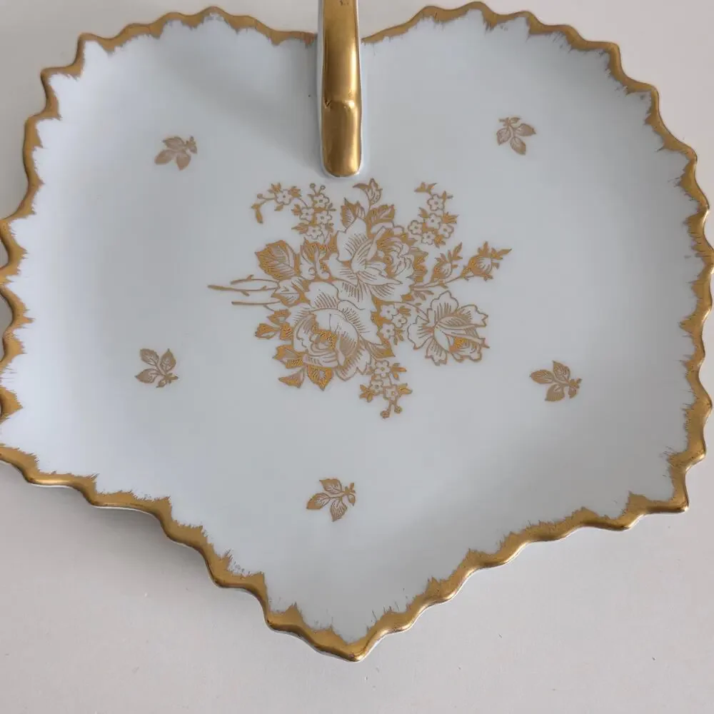 Royal Limoges France Handled Serving Plate Gold Floral Porcelain 7.5